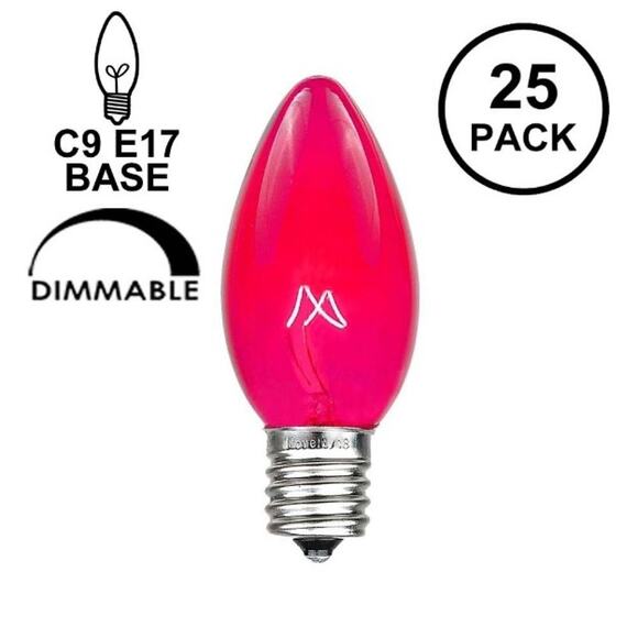 25 Pack of Transparent Pink C9 7 Watt Bulbs - Picture 1 of 5